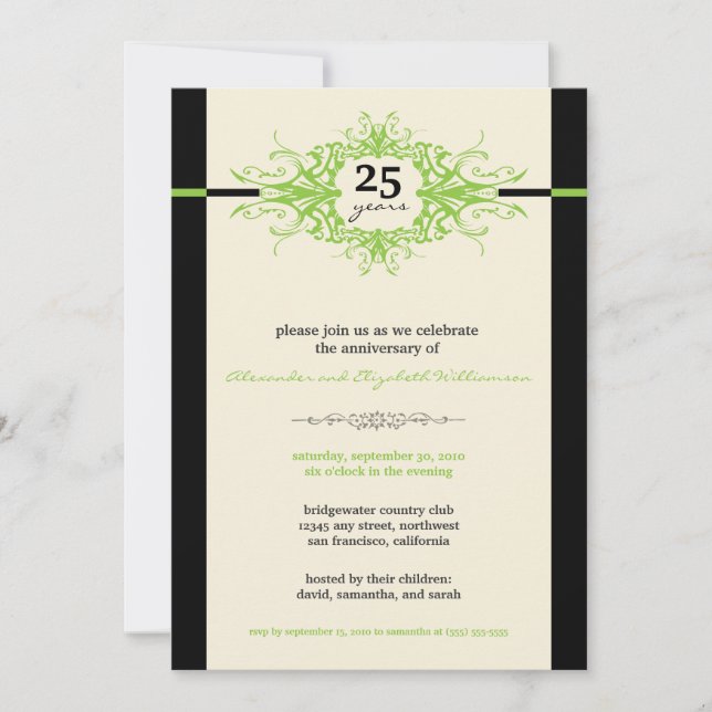 Nouveau Anniversary Party Invitation (lime) (Front)