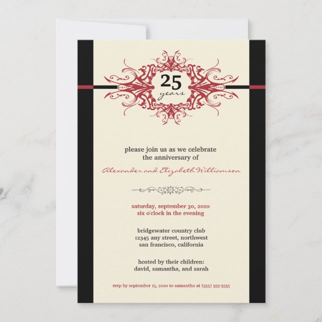 Nouveau Anniversary Party Invitation (red) (Front)