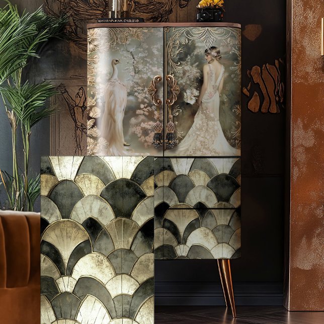 nouveau art deco repeat pattern background tile  tissue paper (Nouveau, 1920's Vintage Art Deco, Repeat Pattern Tile Background Decoupage Tissue Paper.)