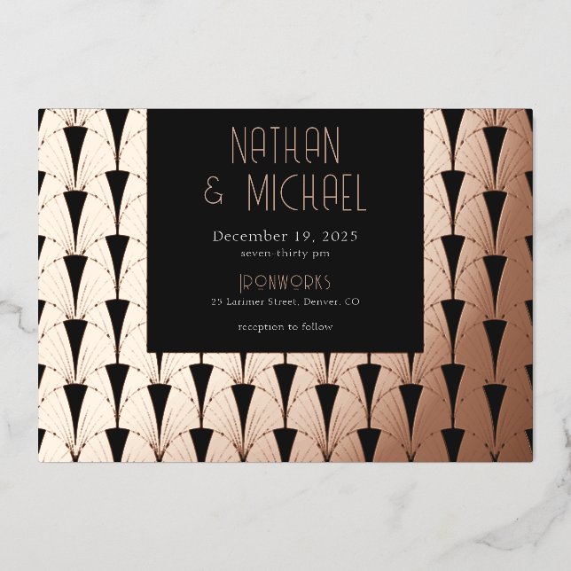 Nouveau Art Deco Rose Foil Invitation (Front)