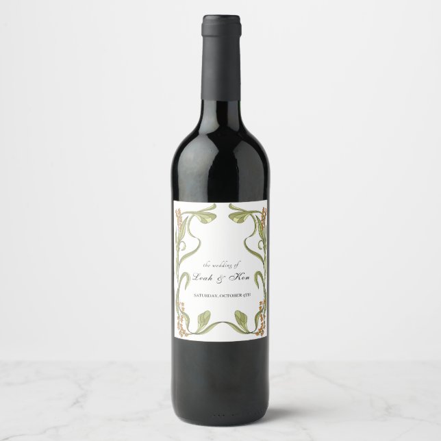 Nouveau Art Floral Wedding Wine Label (Front)