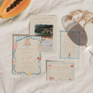 Nouveau Art Hand Drawn Striped Photo Wedding Invitation