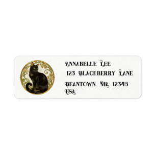 Nouveau Black Cat Label Return Address Label