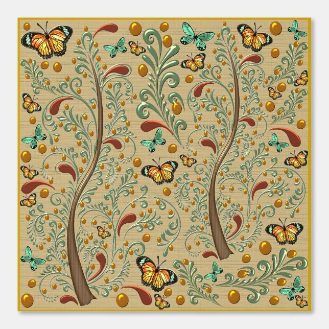 Nouveau Butterflies and Orange Trees Wallpaper (Front)