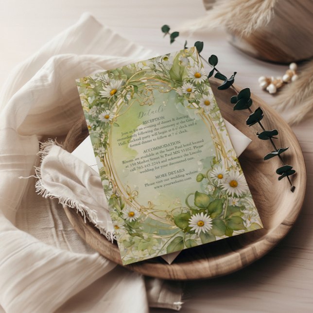 Nouveau Daisies Ivory Green Wedding Enclosure Card (Creator Uploaded)