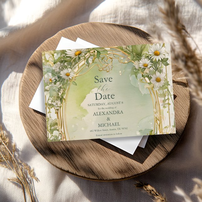 Nouveau Daisies Ivory Green Wedding Save The Date (Creator Uploaded)