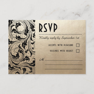 Nouveau Dream Wedding RSVP Cards - Gold & Black