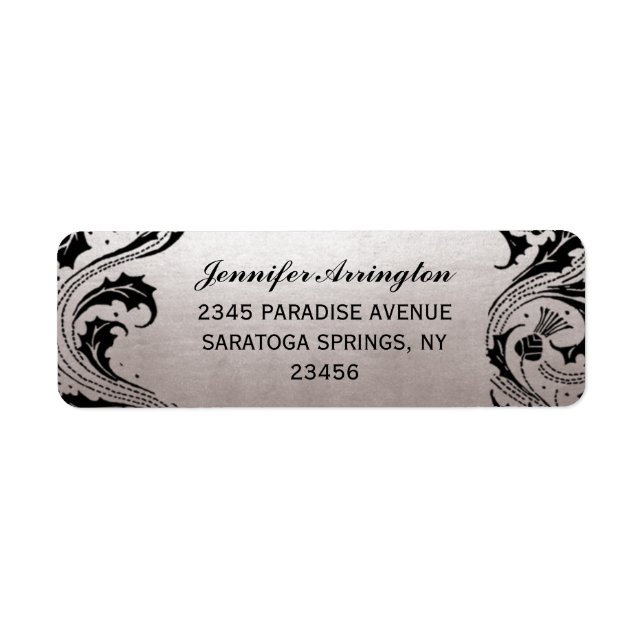 Nouveau Dream Wedding Stamps - Silver & Black Return Address Label (Front)