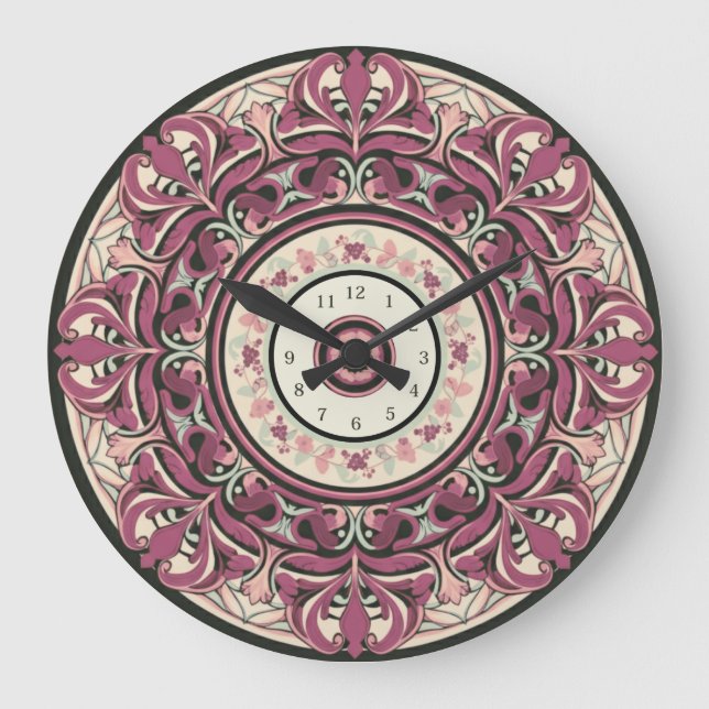 Nouveau Floral Mandala Wall Clock (Front)