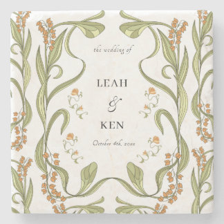 Nouveau Floral Wedding Stone Coaster