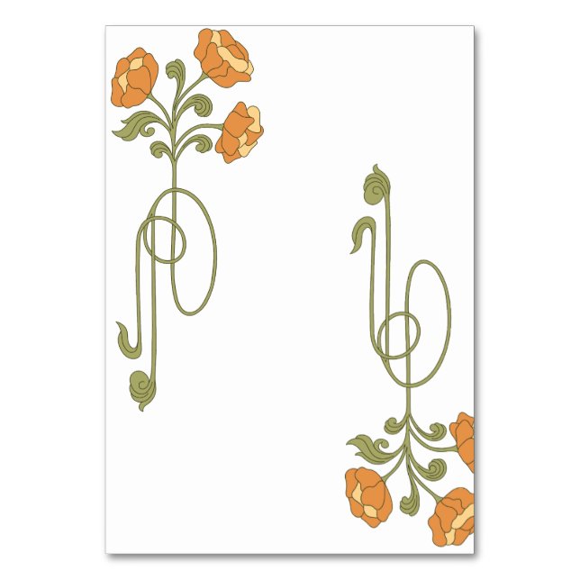 Nouveau Floral Wedding Table Numbers (Back)
