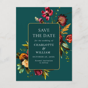 Nouveau Flowers Wedding Save the Date QR Code Postcard