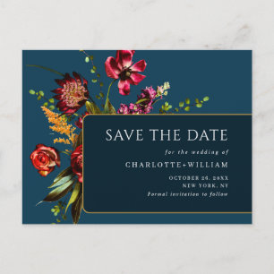 Nouveau Flowers Wedding Save the Date QR Code Postcard