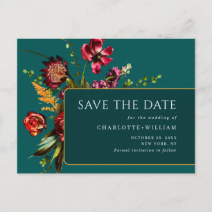 Nouveau Flowers Wedding Save the Date QR Code Postcard