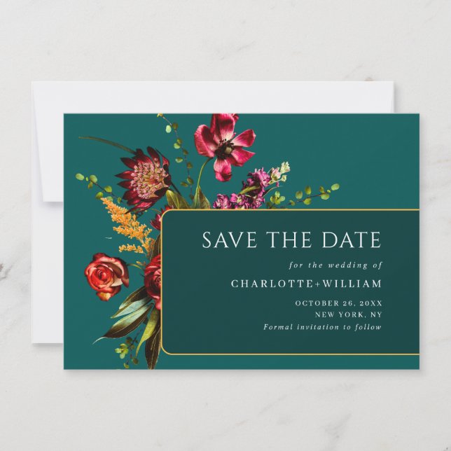 Nouveau Garden Flowers Wedding QR code Save The Date (Front)