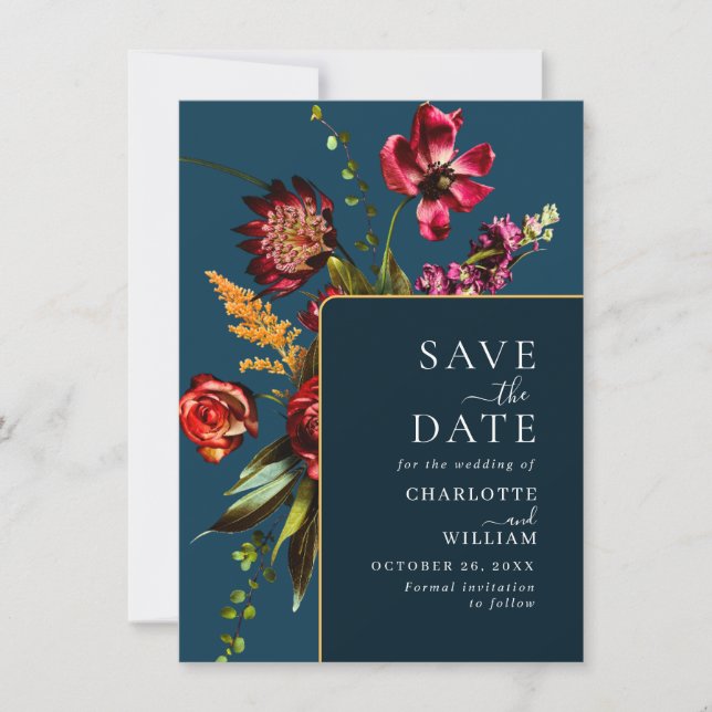 Nouveau Garden Flowers Wedding QR code Save The Date (Front)