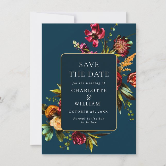 Nouveau Garden Flowers Wedding QR code Save The Date (Front)