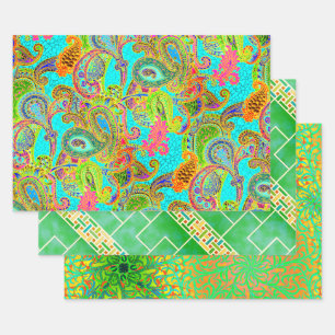 Nouveau Paisley Aqua Sampler Wrapping Paper Sheet