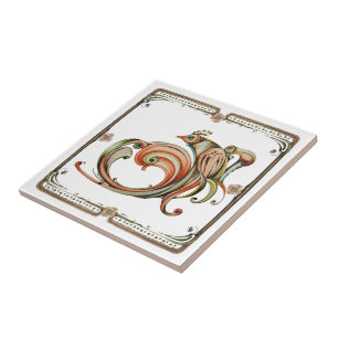 Nouveau Ribbon Bird Ceramic Tile