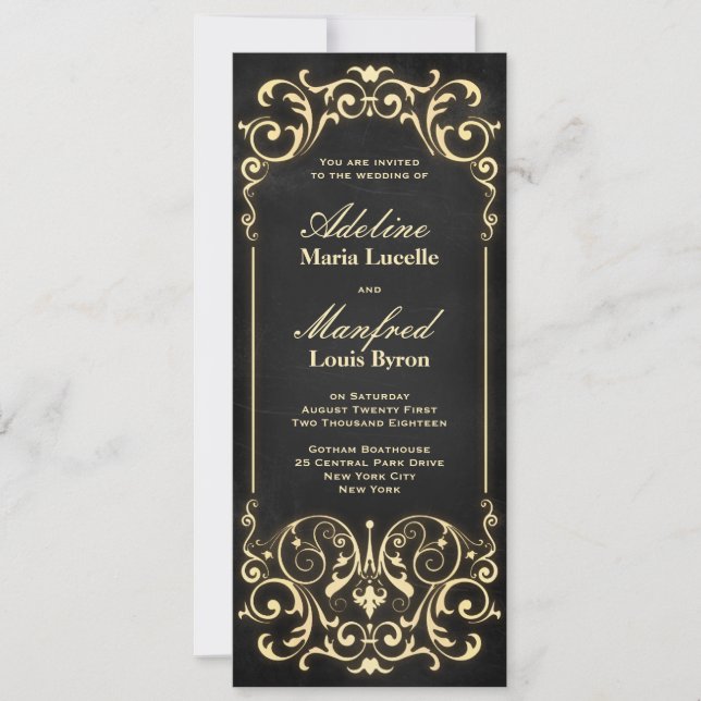 Nouveau Victorian: Black & Gold Wedding Invitation (Front)
