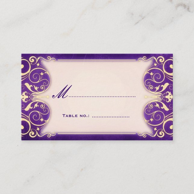 Nouveau Victorian Gold Aubergine Table Escort Card (Front)