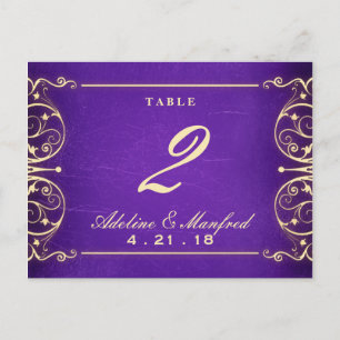 Nouveau Victorian Gold & Aubergine Table Number Postcard