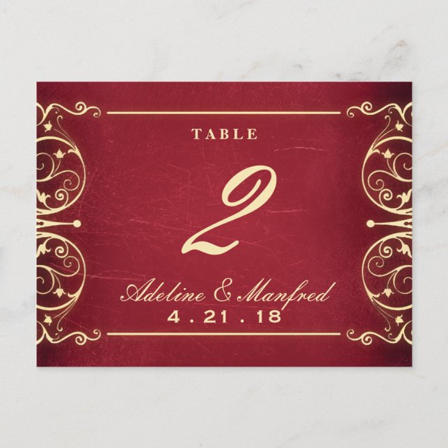 Nouveau Victorian: Red & Gold Table Number Postcard (Front)