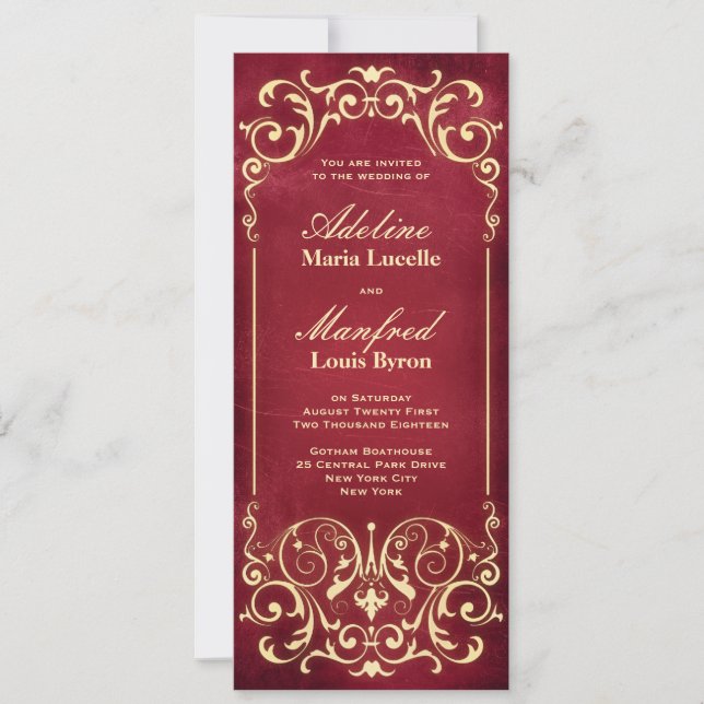 Nouveau Victorian: Red & Gold Wedding Invitation (Front)