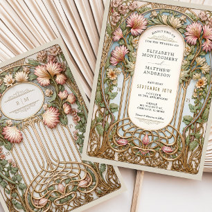Nouveau Wedding Floral Arch Faux Gold Invitation