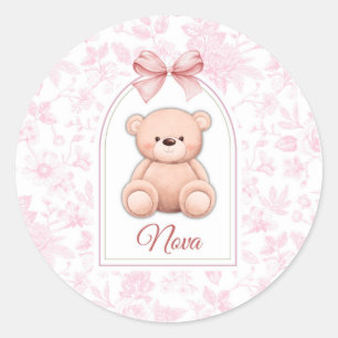 Nova   Custom Pink Teddy Bear Nursery Design  Classic Round Sticker