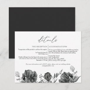 NOVA Elegant Gothic Black Floral Wedding Details Invitation