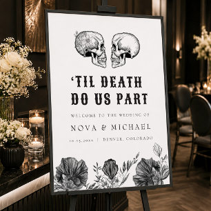 NOVA Gothic Floral Skull Til Death Wedding Welcome Poster