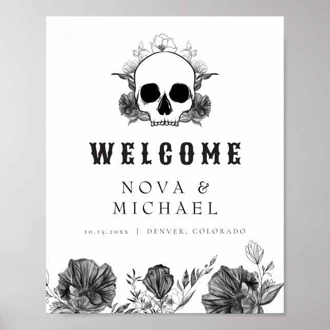 NOVA Gothic Floral Skull Til Death Wedding Welcome Poster (Front)