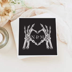 NOVA Halloween Skeleton Heart Hands Wedding Napkin