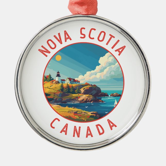Nova Scotia Canada Retro Distressed Circle Metal Ornament (Front)
