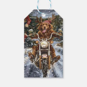 Nova Scotia Dog Riding Motorcycle Christmas Gift Tags