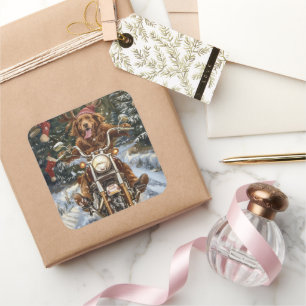 Nova Scotia Dog Riding Motorcycle Christmas Square Sticker