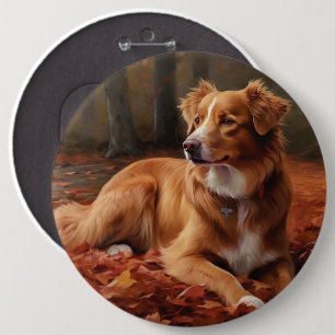 Nova Scotia Duck Terrier In Autumn Leaves Fall 6 Cm Round Badge