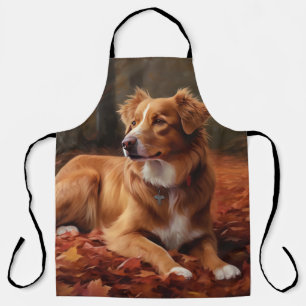 Nova Scotia Duck Terrier In Autumn Leaves Fall  Apron