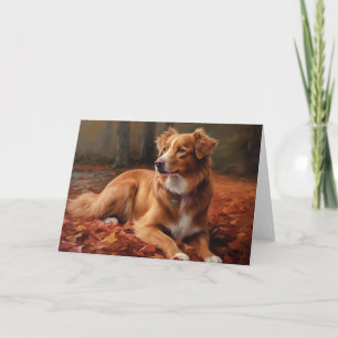 Nova Scotia Duck Terrier In Autumn Leaves Fall  Card