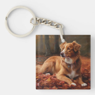 Nova Scotia Duck Terrier In Autumn Leaves Fall  Key Ring