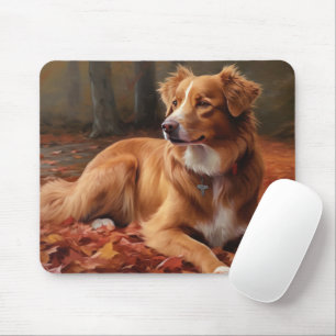Nova Scotia Duck Terrier In Autumn Leaves Fall  Mouse Pad