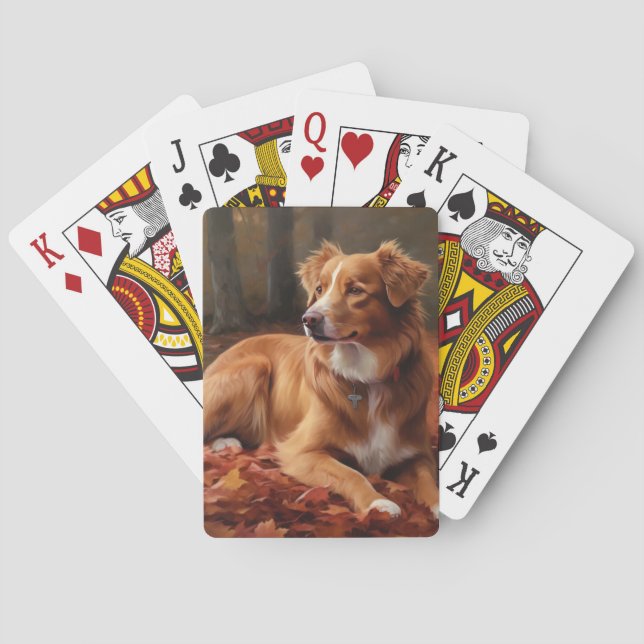 Nova Scotia Duck Terrier In Autumn Leaves Fall  Playing Cards (Back)