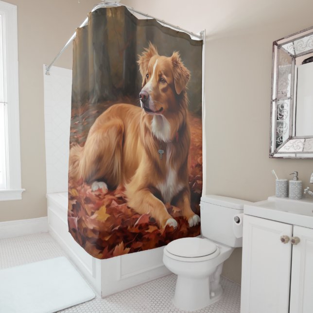 Nova Scotia Duck Terrier In Autumn Leaves Fall  Shower Curtain (In Situ)