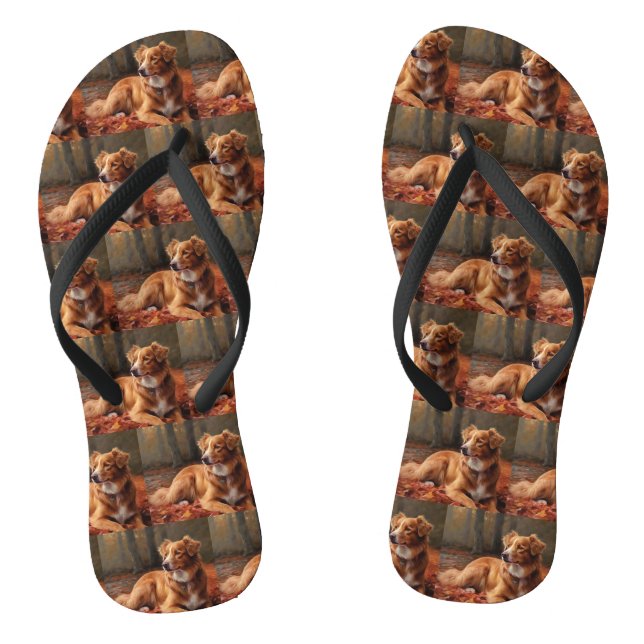Nova Scotia Duck Terrier In Autumn Leaves Fall  Thongs (Footbed)