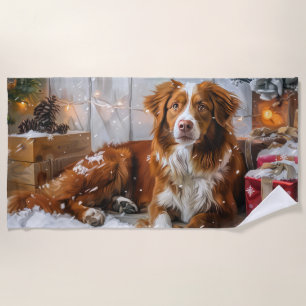 Nova Scotia Duck Toller Dog Christmas Festive Beach Towel