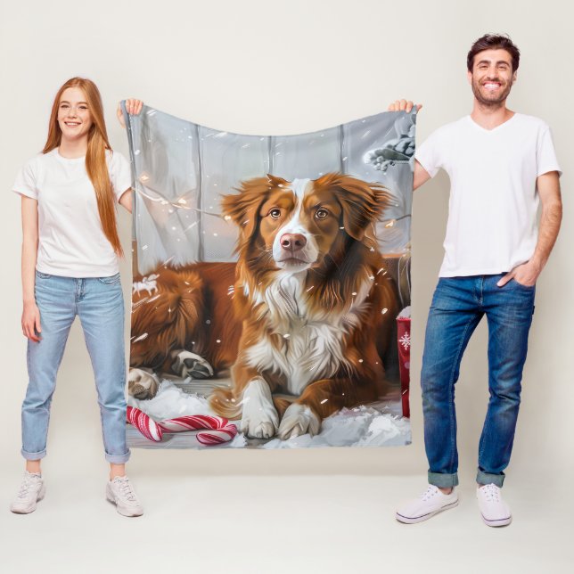 Nova Scotia Duck Toller Dog Christmas Festive Fleece Blanket (In Situ)