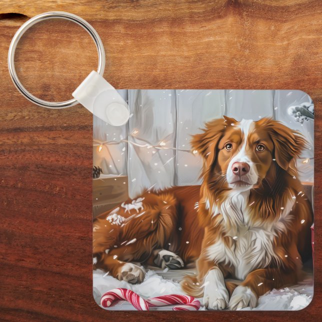 Nova Scotia Duck Toller Dog Christmas Festive Key Ring (Front)