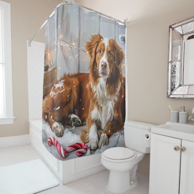 Nova Scotia Duck Toller Dog Christmas Festive Shower Curtain (In Situ)