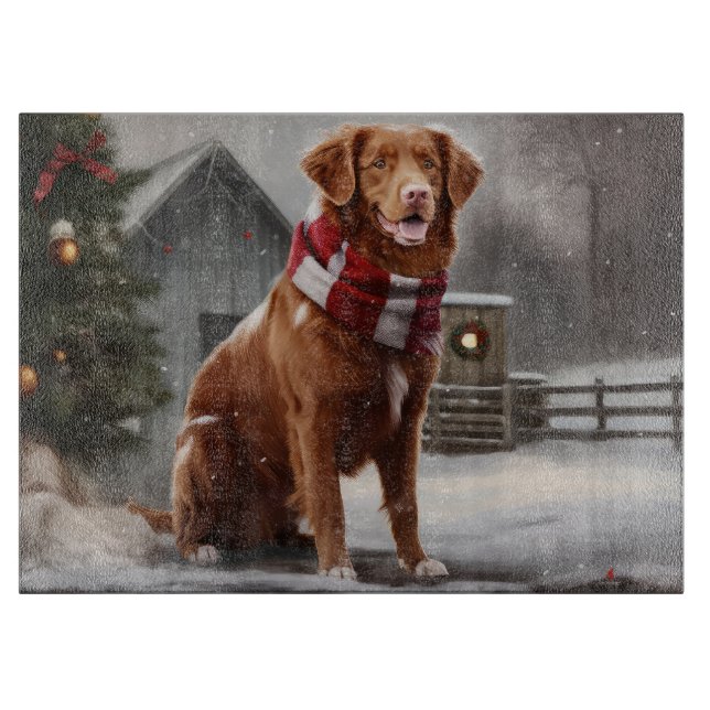 Nova Scotia Duck Toller Dog in Snow Christmas Cutting Board (Front)
